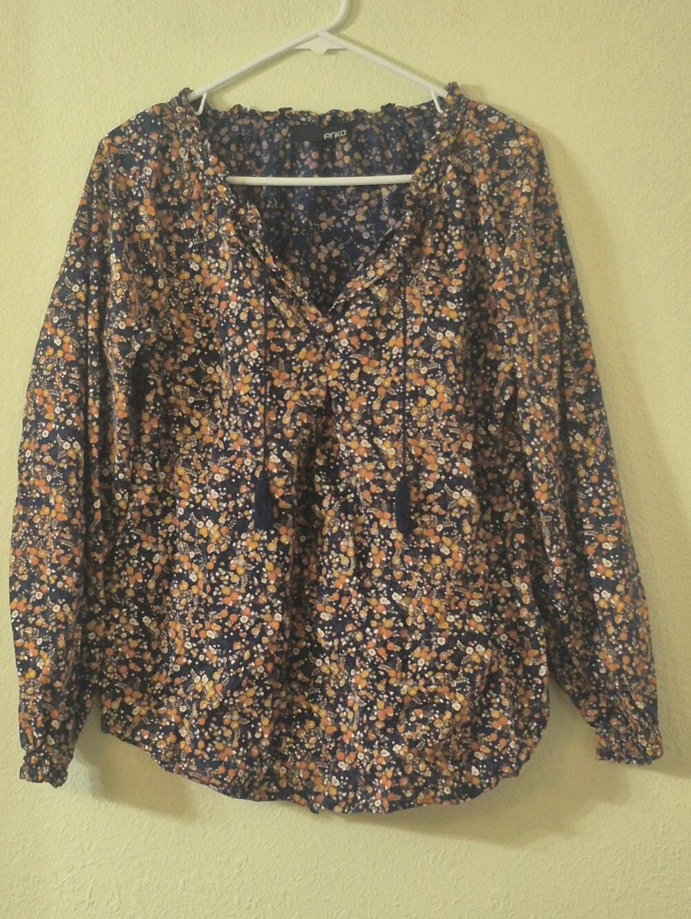 Erika Navy Floral V-Neck Tunic with Orange & Cream Blooms